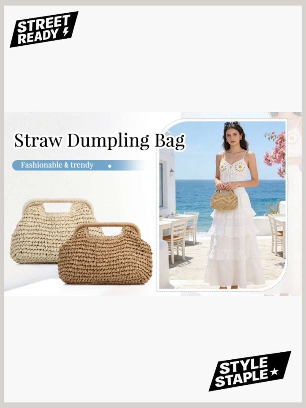 Woven Straw Dumpling Clutch Bag for Women Summer Beach - Picture 7 of 7